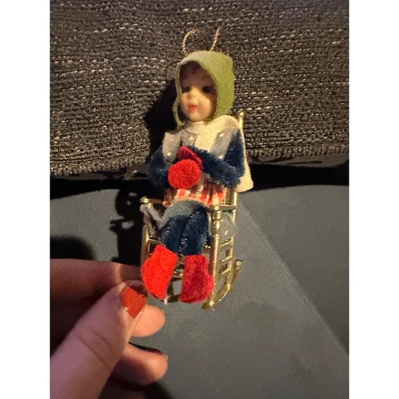 Vintage Christmas Pixie Elf in rocking chair ornament - Picture 1 of 8